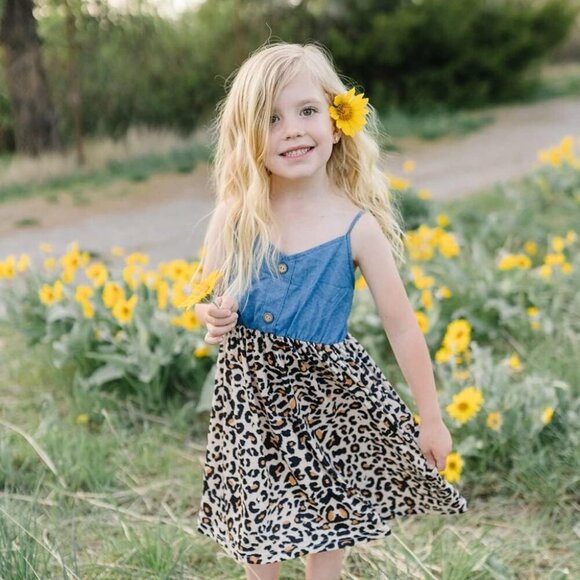 Mommy and Me Dresses Kids and Adults Sleeveless Leopard Solid Tank - Picture 2 of 6